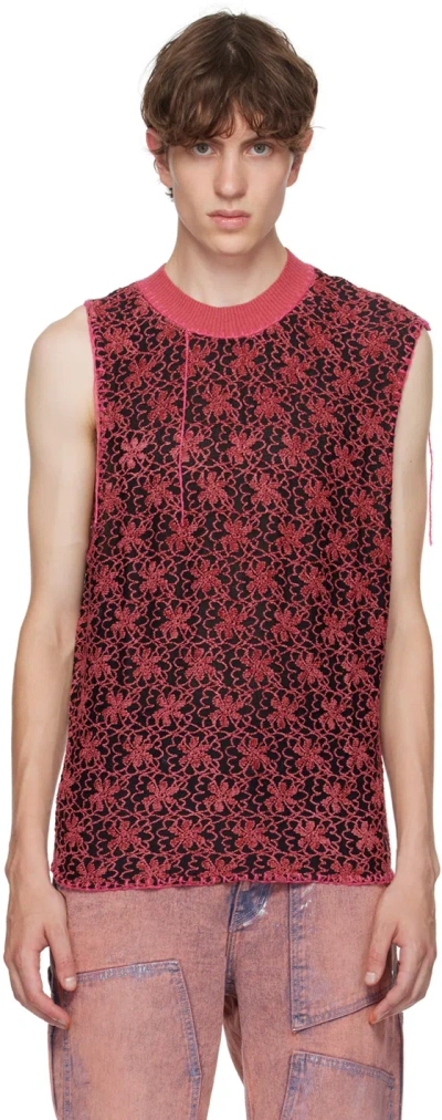 Andersson Bell Black & Pink Flower Ash Vest In Blapin Black/pink