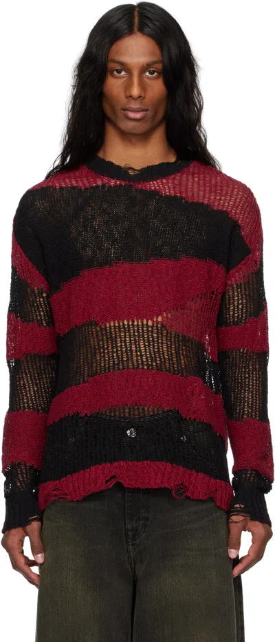 Andersson Bell Black & Red Stripe Crew-neck Sweater In Black/red