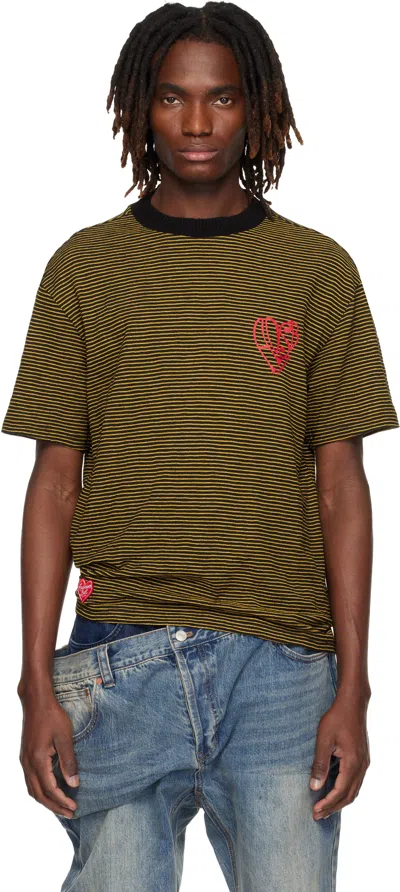 Andersson Bell Black & Yellow Essential Heart Logo Stripe T-shirt