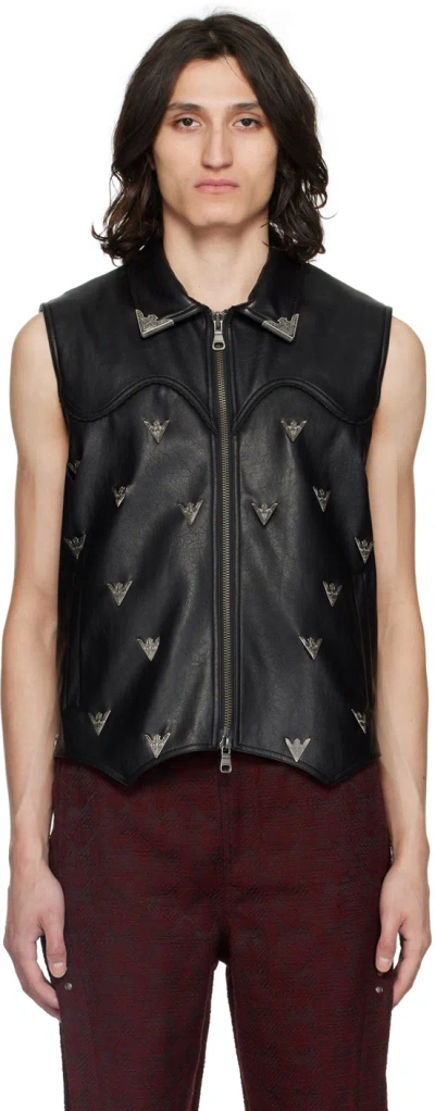 Andersson Bell Black Appliqué Faux-leather Waistcoat In Black  