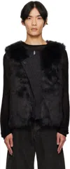 Andersson Bell Black Curved Placket Reversible Faux-fur Vest In Black