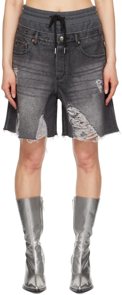 Andersson Bell Black Denny Denim Shorts In Washed Black