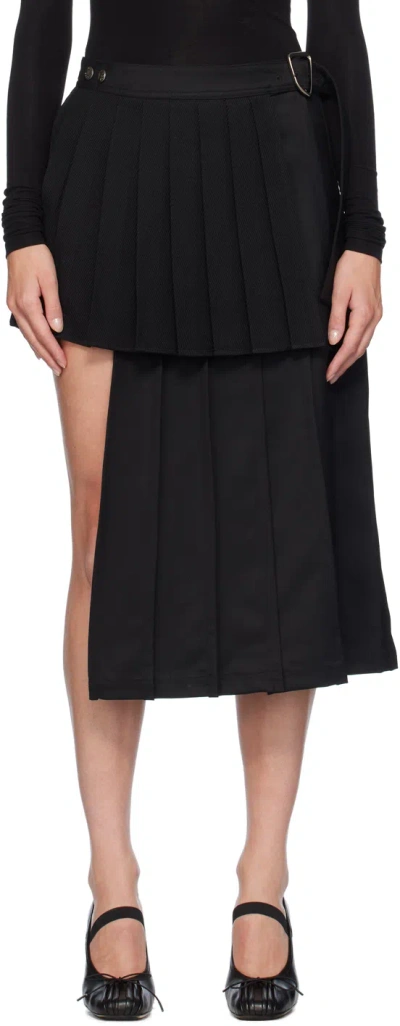 Andersson Bell Black Double Pleated Midi Skirt