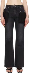 Andersson Bell Black Flower Lace Attached Bootcut Jeans In Washed Black