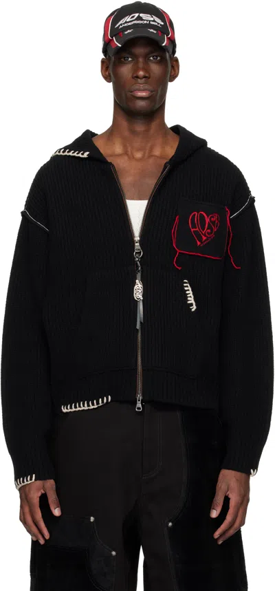 Andersson Bell Black Heart Logo Zip-up Hoodie
