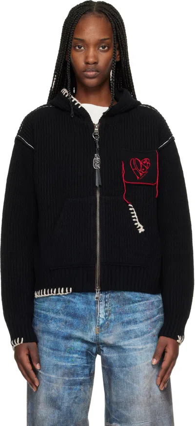 Andersson Bell Black Heart Logo Zip-up Hoodie