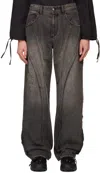 Andersson Bell Black Panel Carpenter Wide-leg Jeans In Washed Black