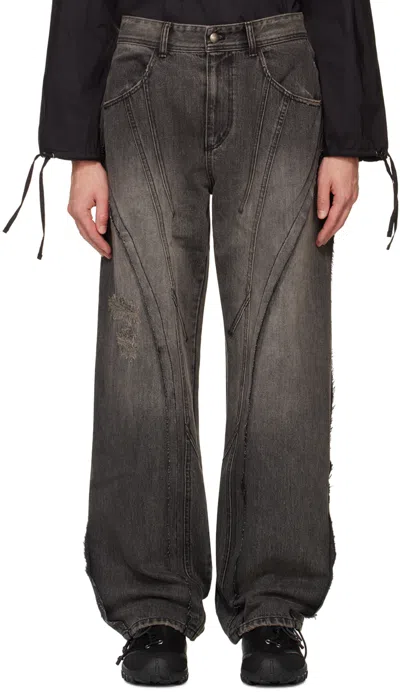 Andersson Bell Black Panel Carpenter Wide-leg Jeans In Washed Black
