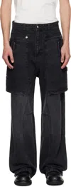 Andersson Bell Black Raptor Layered Wide-leg Jeans In Black
