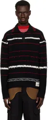 Andersson Bell B&w Stripe Polo Sweater In Black