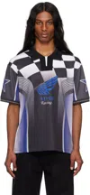 Andersson Bell Blue & Black Checkerboard Racing Polo In Blue/black