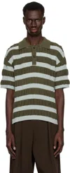 Andersson Bell Blue & Khaki Bubble Stripe Polo In Brown/mint