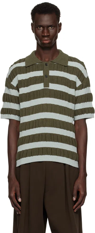 Andersson Bell Blue & Khaki Bubble Stripe Polo In Brown/mint