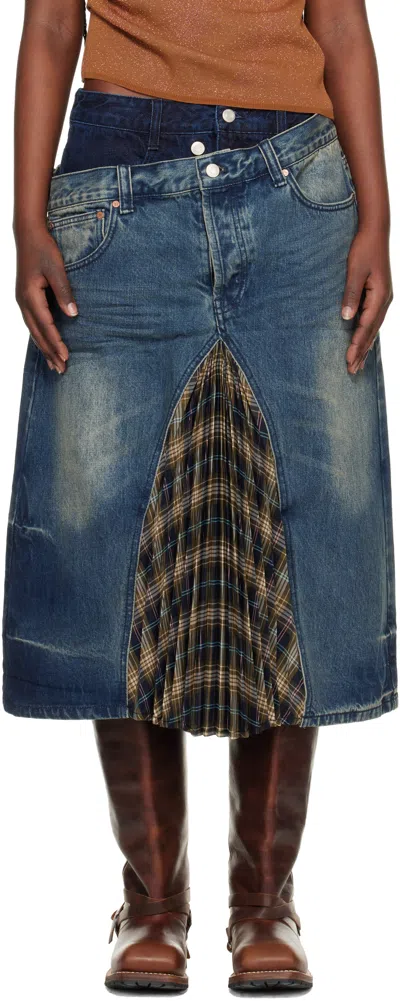 Andersson Bell Pleats Combo Flipped Denim Skirt In Blue