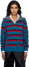 Andersson Bell Blue & Red Stripe Jacquard Half Zip-up Sweater