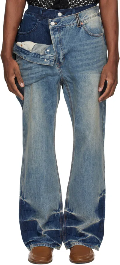 Andersson Bell Blue Asymmetric Layered Wide-leg Jeans