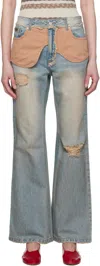 Andersson Bell Blue Deconstructed Dirty Wash Bootcut Jeans In Washed Blue