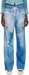 Andersson Bell Blue Denim Trompe L'oeil Mesh Trousers In Blue