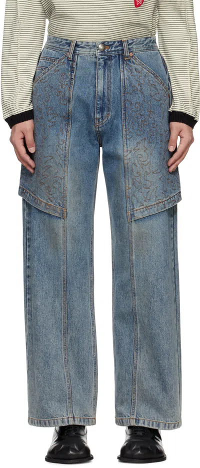 Andersson Bell Blue Embroidery Wrap Jeans In Washed Blue