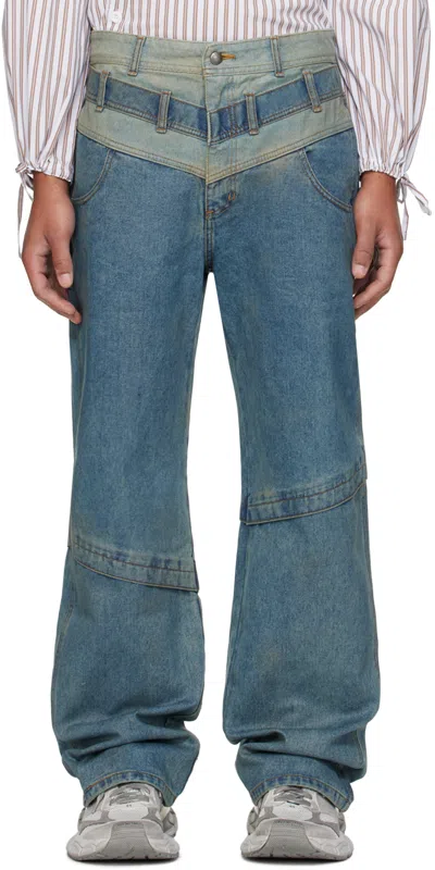 Andersson Bell Blue Layered Wide Leg Jeans In Dusty Blue
