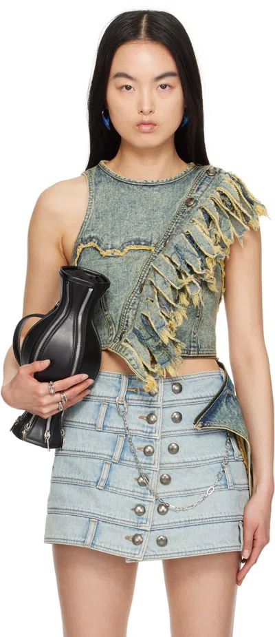 Andersson Bell Blue Nora Denim Tank Top In Coated Yellow