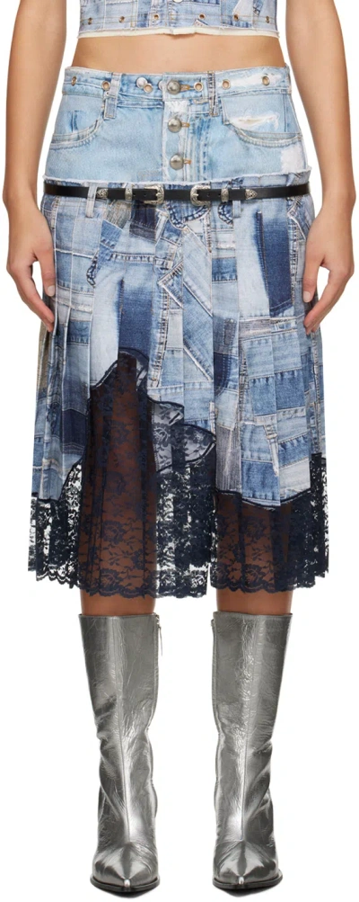 Andersson Bell Blue Trompe L'œil Denim Midi Skirt