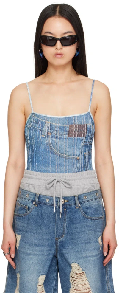 Andersson Bell Blue Trompe L'oeil Bodysuit In Washed Blue