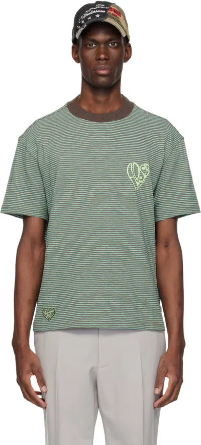 Andersson Bell Brown & Blue Essential Heart Logo Stripe T-shirt In Green