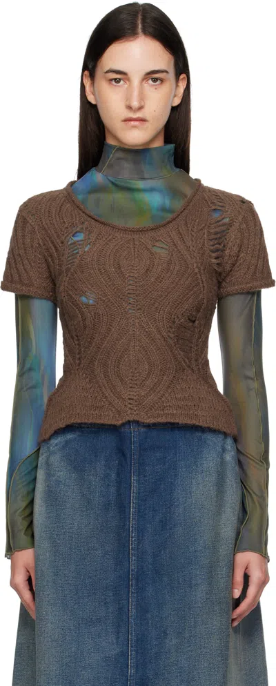 Andersson Bell Brown & Green Cap Sleeve Sweater Layered T-shirt