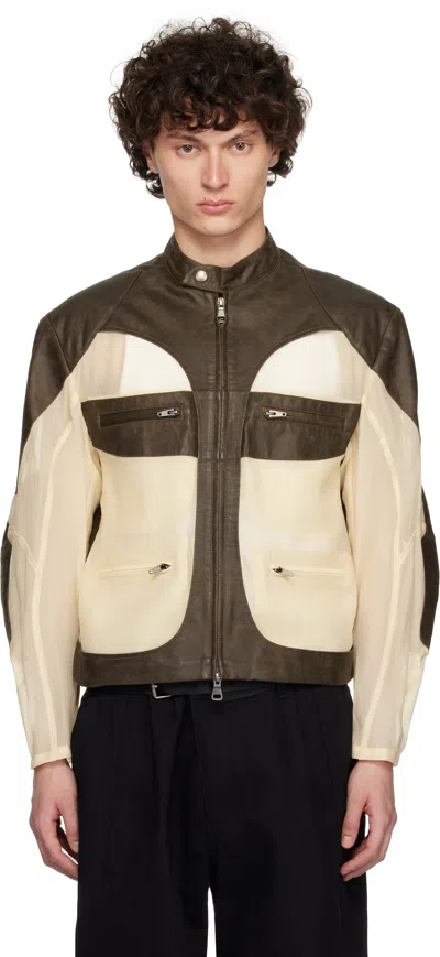 Andersson Bell Brown & Off-white Faux-leather & Sheer Rider Jacket
