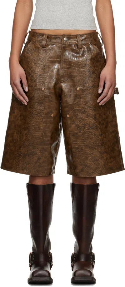 Andersson Bell Brown Double Knee Faux-leather Shorts