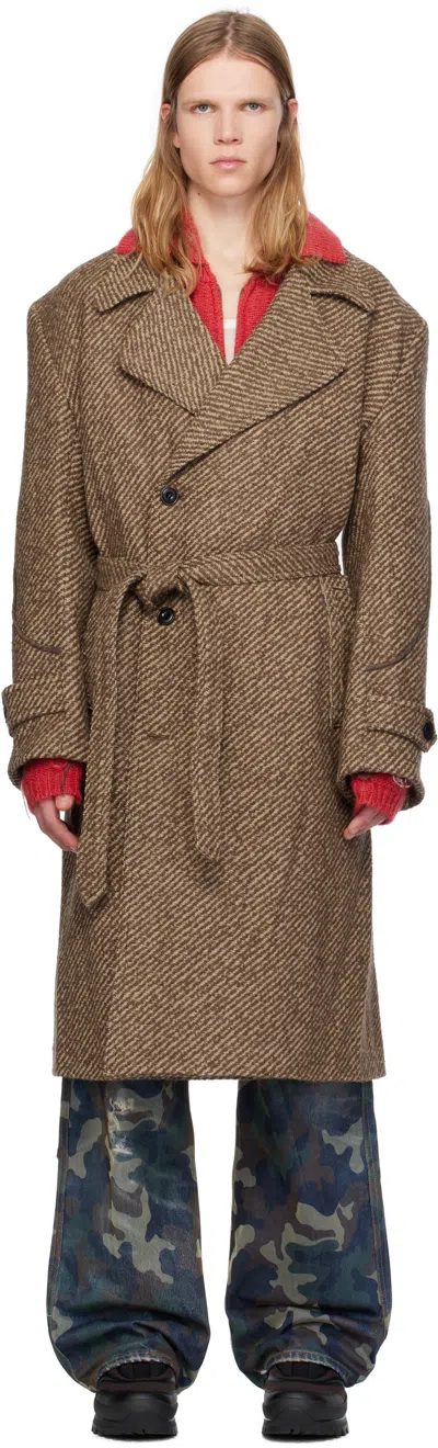 Andersson Bell Brown Rovy Double-breasted Herringbone Trench Coat
