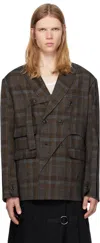 Andersson Bell Brown Soe Check Wrap Double-breasted Blazer In Brown
