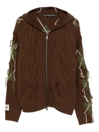 Andersson Bell Cable-knit Fringed Hoodie In Brown