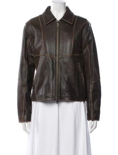 Pre-owned Andersson Bell Calf Leather Biker Jacket In Brown