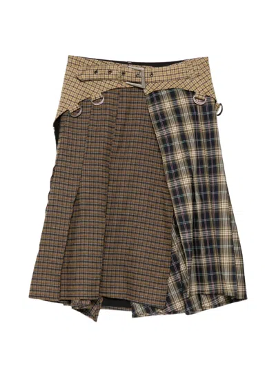 Andersson Bell Check Combo Belted Skirt In Brown
