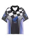 Andersson Bell Blue & Black Checkerboard Racing Polo In Black