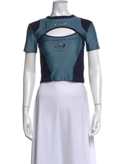 Pre-owned Andersson Bell Colorblock Pattern Crew Neck Crop Top In Blue