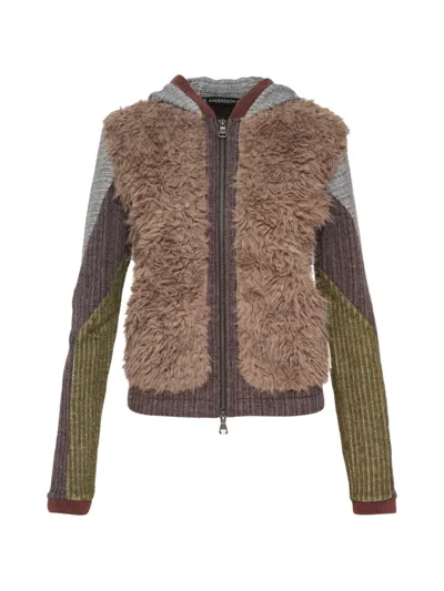 Andersson Bell Colour-blocked Faux-fur Hoodie In Brown
