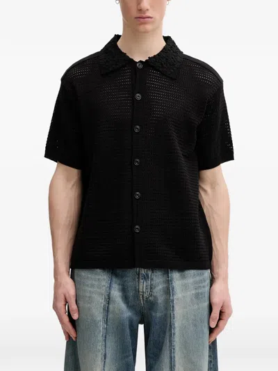 Andersson Bell Crochet-collar Mesh-knit Shirt In Black