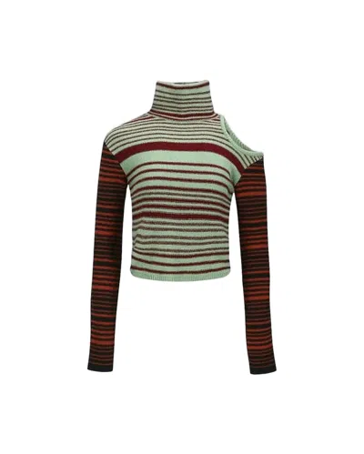 Andersson Bell Cropped Striped Turtleneck Sweater With Asymmetrical Cut-out In Gray