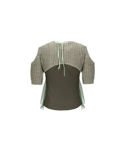 Andersson Bell Cut-out Combination Knit Top In Green