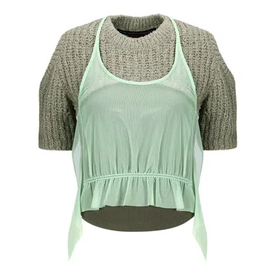 Andersson Bell Cut-out Combination Knit Top In Green