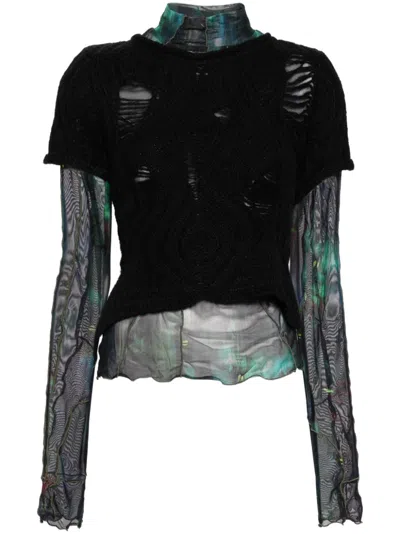 Andersson Bell Mesh-oberteil Im Layering-look In Schwarz