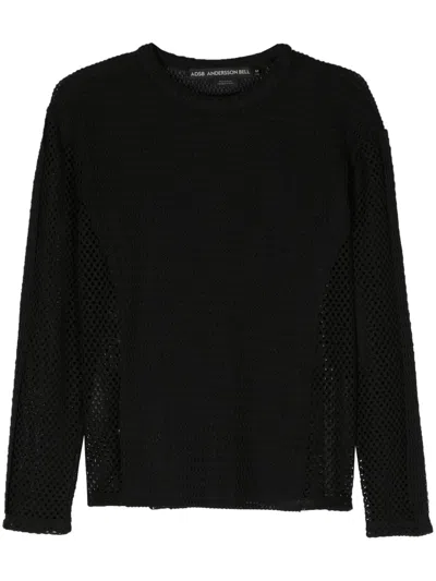 Andersson Bell Cotton Blend Open Knit Crewneck Sweater In 黑色