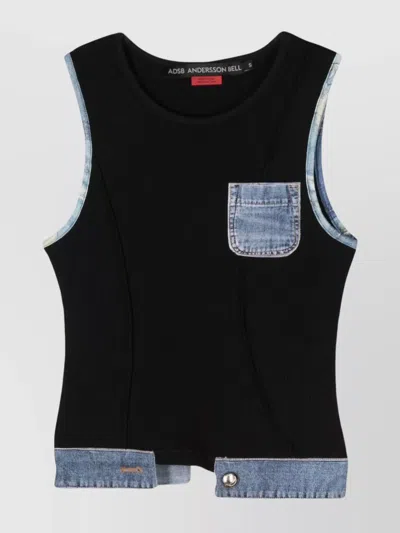 Andersson Bell Denim Sleeveless Top With Ribbed Crew Neck In Black