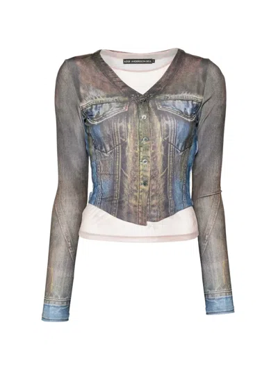Andersson Bell Denim-print Layered Blouse In Blue