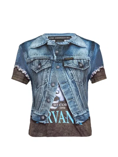 Andersson Bell Denim-vest-print T-shirt In Blue