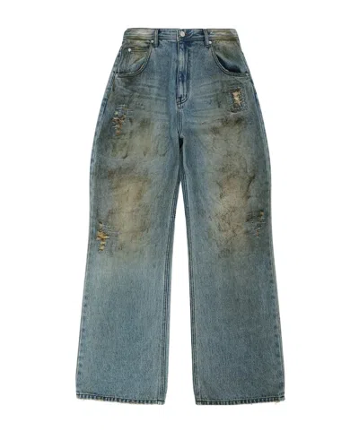 Andersson Bell Destroyed Wide-leg Jeans In Blue