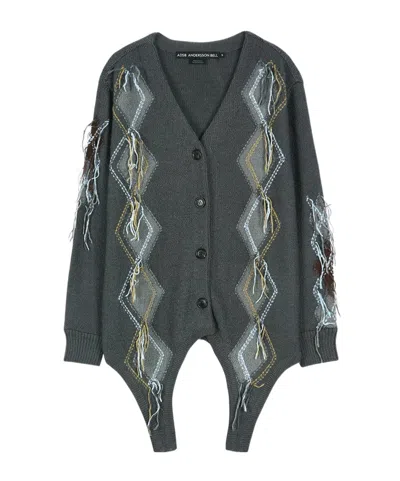 Andersson Bell Diamond Pattern Cardigan In Gray